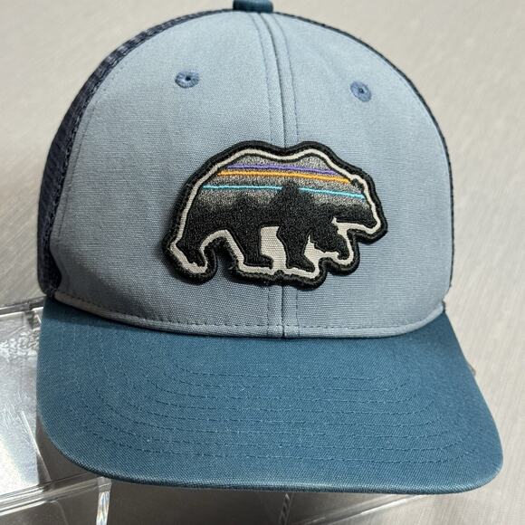 Patagonia Fitz Roy Bear Snapback Blue Hat Cap Mesh Trucker - Picture 1 of 7